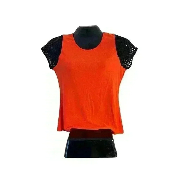 Women's Orange Black Mesh Short Sleeve Size L Large Athletic Top‎ by Gottex NEW - Picture 1 of 16